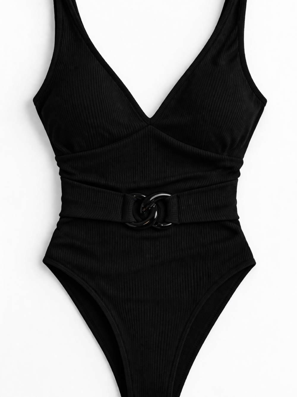 Sanctuary Black Ribbed One-Piece Bodysuit with Belt
